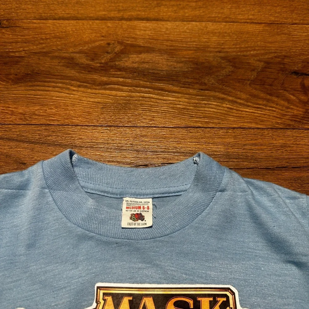Vintage Fruit of the Loom Blue MASK Graphic T-Shirt Kids Medium 6-8 1985